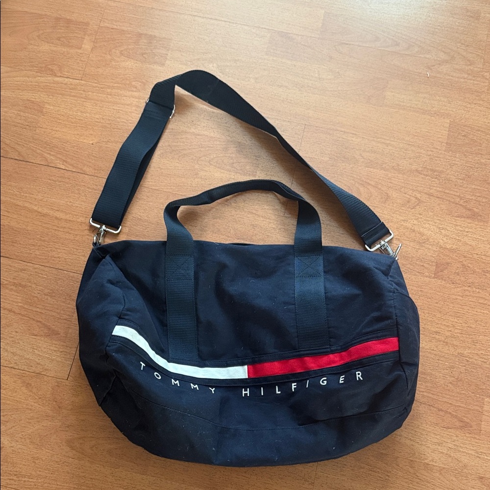 Tommy Hilfiger Black Belt Bag with Red and White Accents
